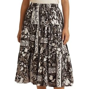 Vintage Howard Wolf Made in USA Rayon Midi‎ Skirt Sz 6 Black White Boho 90s